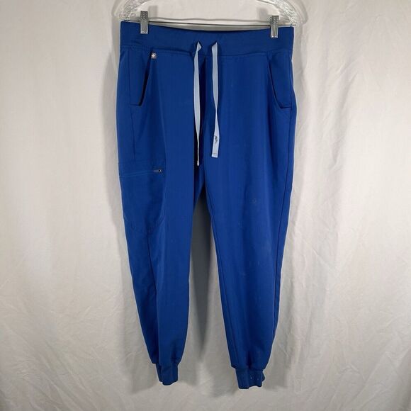 Figs Scrub Pants Women's Medium Blue Drawstring Cargo Pants Pull On Stains - Picture 1 of 16